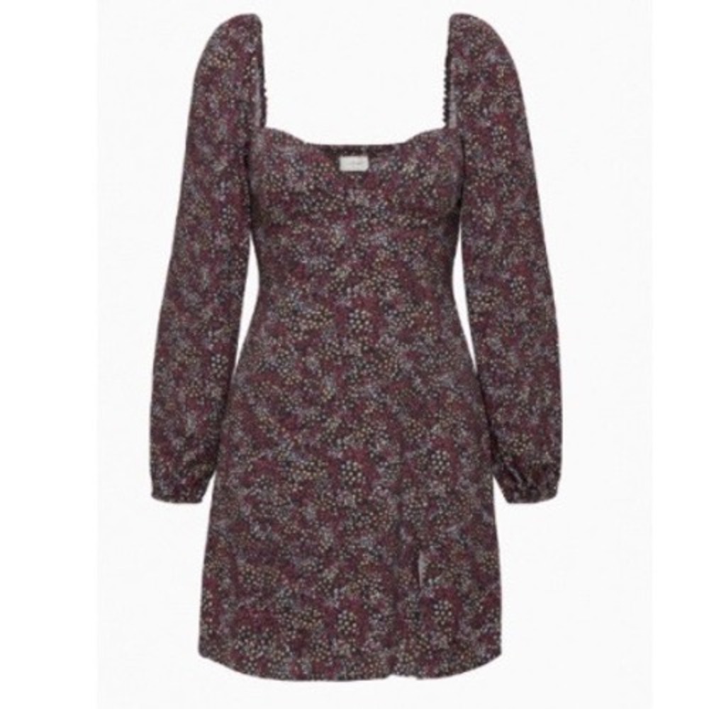 Wilfred Aritzia Mini Dress Floral Sweetheart Neck Puff Sleeve Smocked Back - Picture 2 of 6